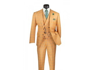 Modern Fit Windowpane Suit 3 Piece in Orange