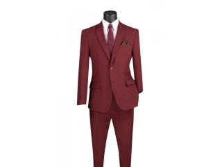 Burgundy Slim Fit Men's 2 Piece Business Suit 2 Button